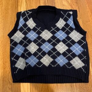 Argyle Cropped Sweater Vest - Blue and Gray